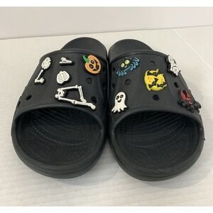 Crocs Classic Slide Sandal Size W10 M8 Black w/ Halloween Jibbitz Charms